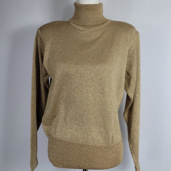 Vintage '70s Classiques Merino Wool Blend Gold Sparkle Turtleneck Size Large